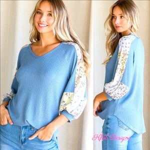 KFab Designs Blue and Floral Long Sleeve Top